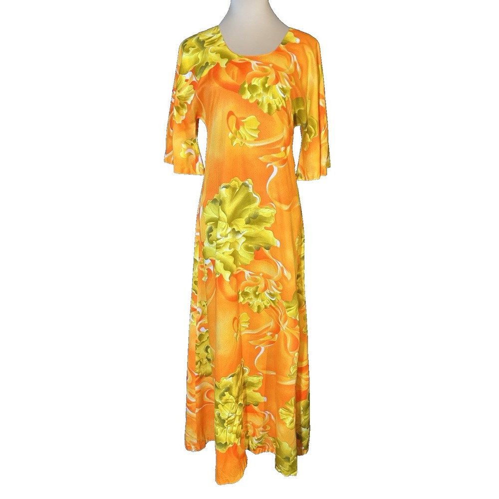 Vintage Two Potato Laguna Beach Psychedelic Mod Maxi Dress Floral Hawaiian Small